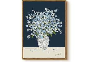 Vintage Framed Floral Wall Art 12x16, Blue White Baby's Breath Flower in Polka Dot Vase Print, Minimalist Modern Nordic Botanical Canvas: Print Design and Production Notes