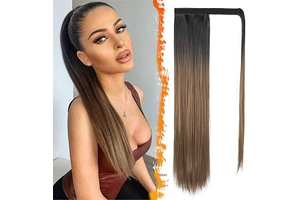BARSDAR Black Ombre Blonde Straight Ponytail Extension - 26 Inch Long Straight Wrap Around Ponytail for Women, Clip in Ponytail Hair Extensions: Ombre Dyeing and Production Notes