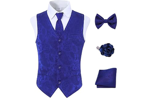 Boys Formal Vest Paisley Jacquard Necktie Bow tie Corsage Pocket Square Suit Waistcoat Set Wedding 5PCS: Jacquard Weave and Production Notes