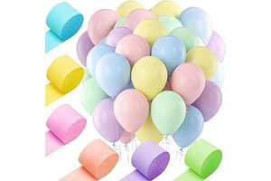 Fecedy Macaron Pastel 36pcs Latex Balloons 12 inch Round and Macaron Crepe Paper Streamers 6 Rolls 492ft for Birthday,Baby Shower,Wedding,Bridal: Ombre Dyeing and Production Notes