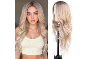 Long Wavy Ombre Blonde Wig for Women Middle Part Synthetic Hair: Ombre Dyeing and Production Notes