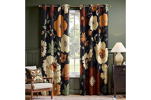 jinchan Black Boho Floral Blackout Curtains 84 Inch Grommet 2 Panels: Print Design and Production Notes